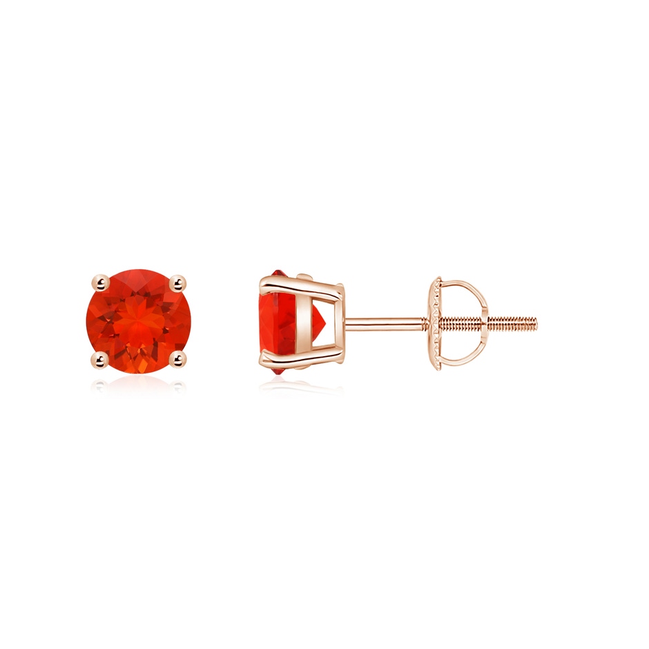 5mm AAAA Basket-Set Round Fire Opal Studs in Rose Gold 