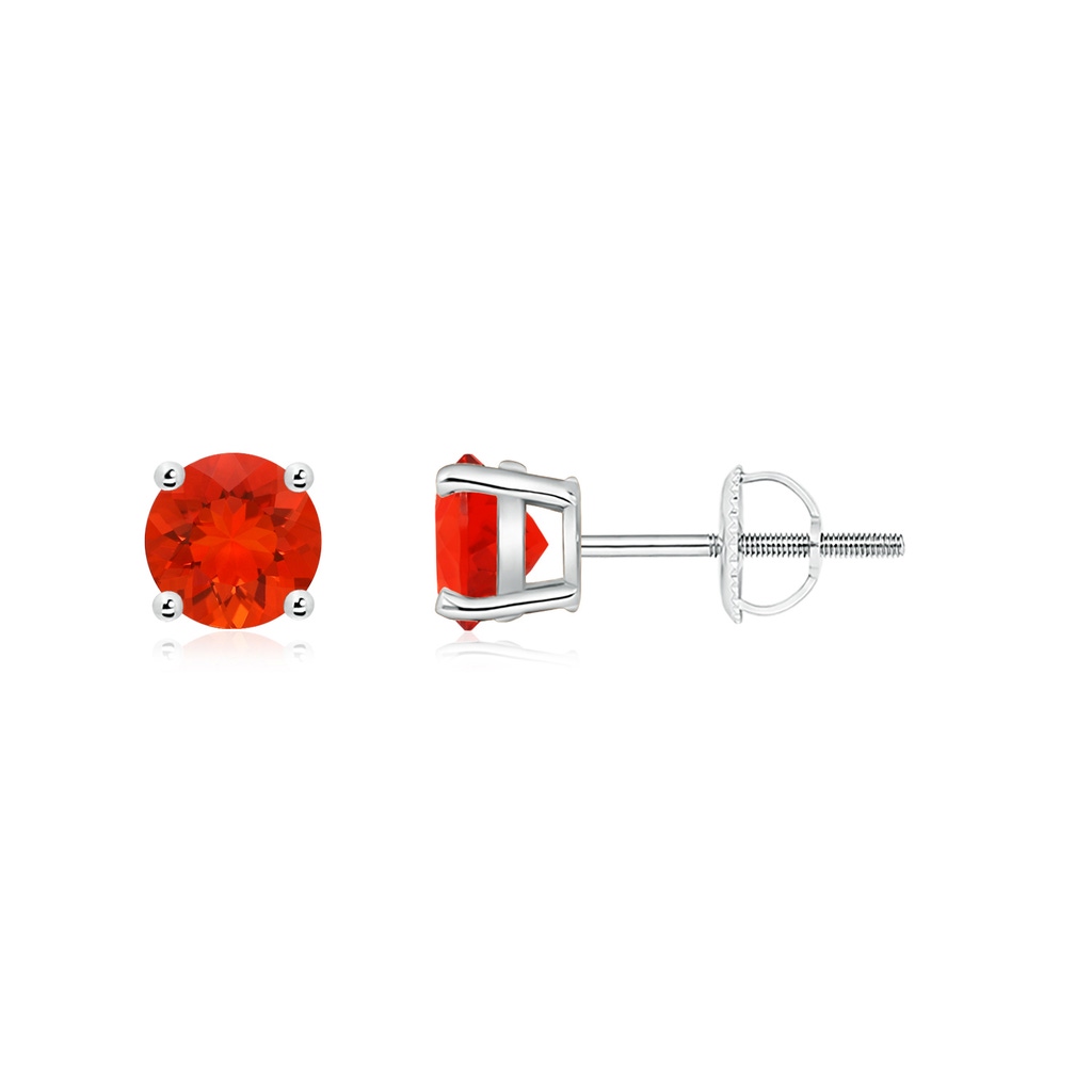 5mm AAAA Basket-Set Round Fire Opal Studs in White Gold
