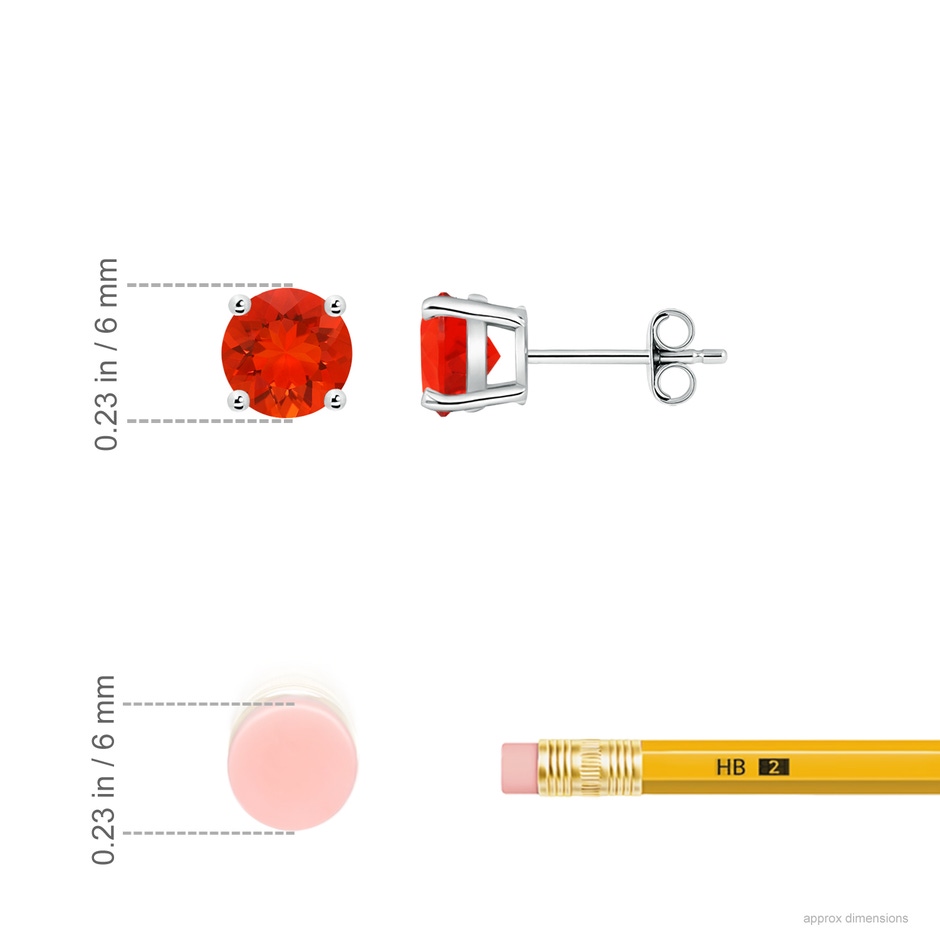 6mm AAAA Basket-Set Round Fire Opal Studs in P950 Platinum ruler