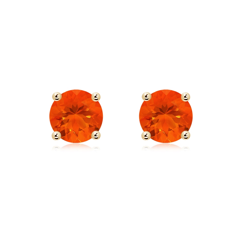 7mm AAA Basket-Set Round Fire Opal Studs in Yellow Gold 