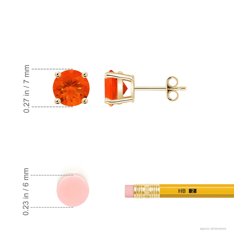 7mm AAA Basket-Set Round Fire Opal Studs in Yellow Gold ruler
