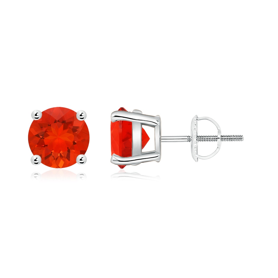 7mm AAAA Basket-Set Round Fire Opal Studs in P950 Platinum 