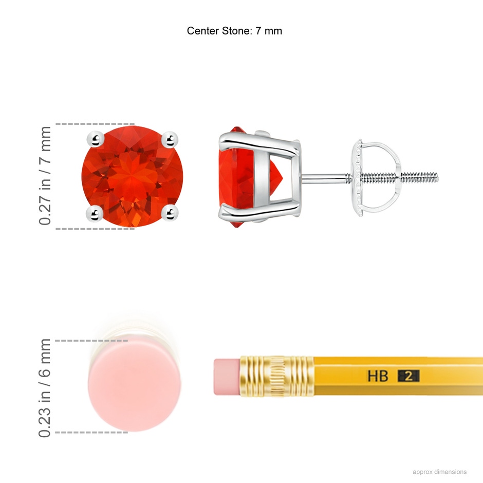 7mm AAAA Basket-Set Round Fire Opal Studs in P950 Platinum ruler