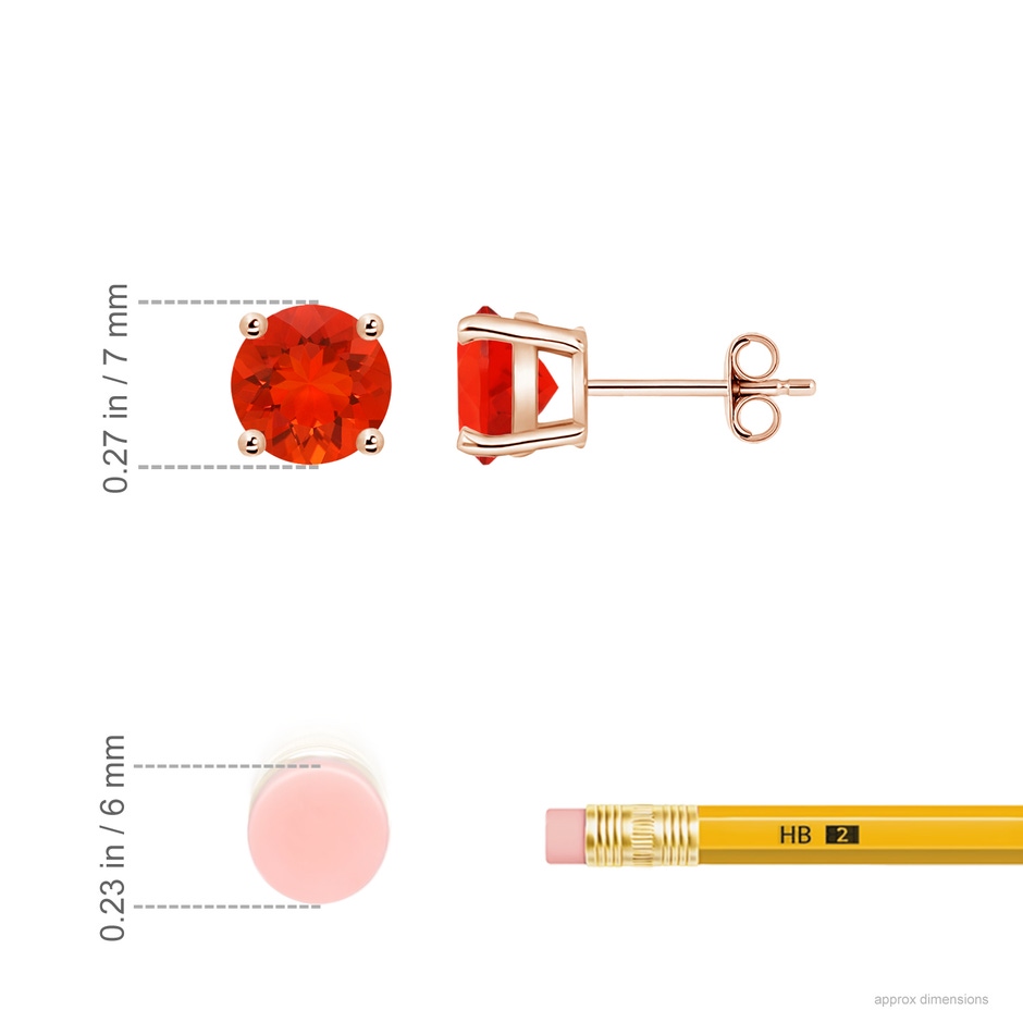 7mm AAAA Basket-Set Round Fire Opal Studs in Rose Gold ruler