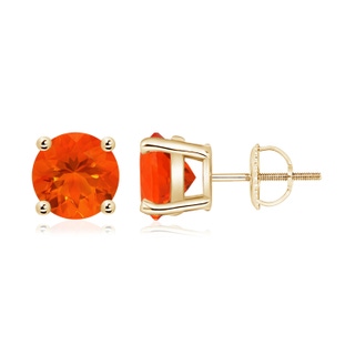 8mm AAA Basket-Set Round Fire Opal Studs in 9K Yellow Gold