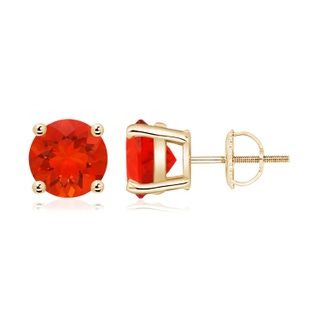 8mm AAAA Basket-Set Round Fire Opal Studs in Yellow Gold