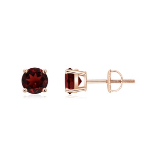 5mm AAA Basket-Set Round Garnet Studs in Rose Gold