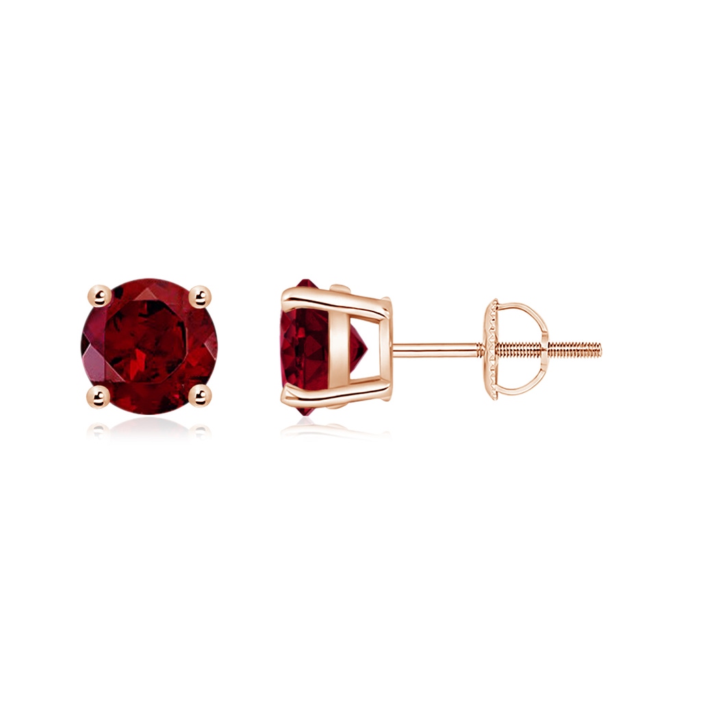 6mm AAA Basket-Set Round Garnet Studs in 10K Rose Gold