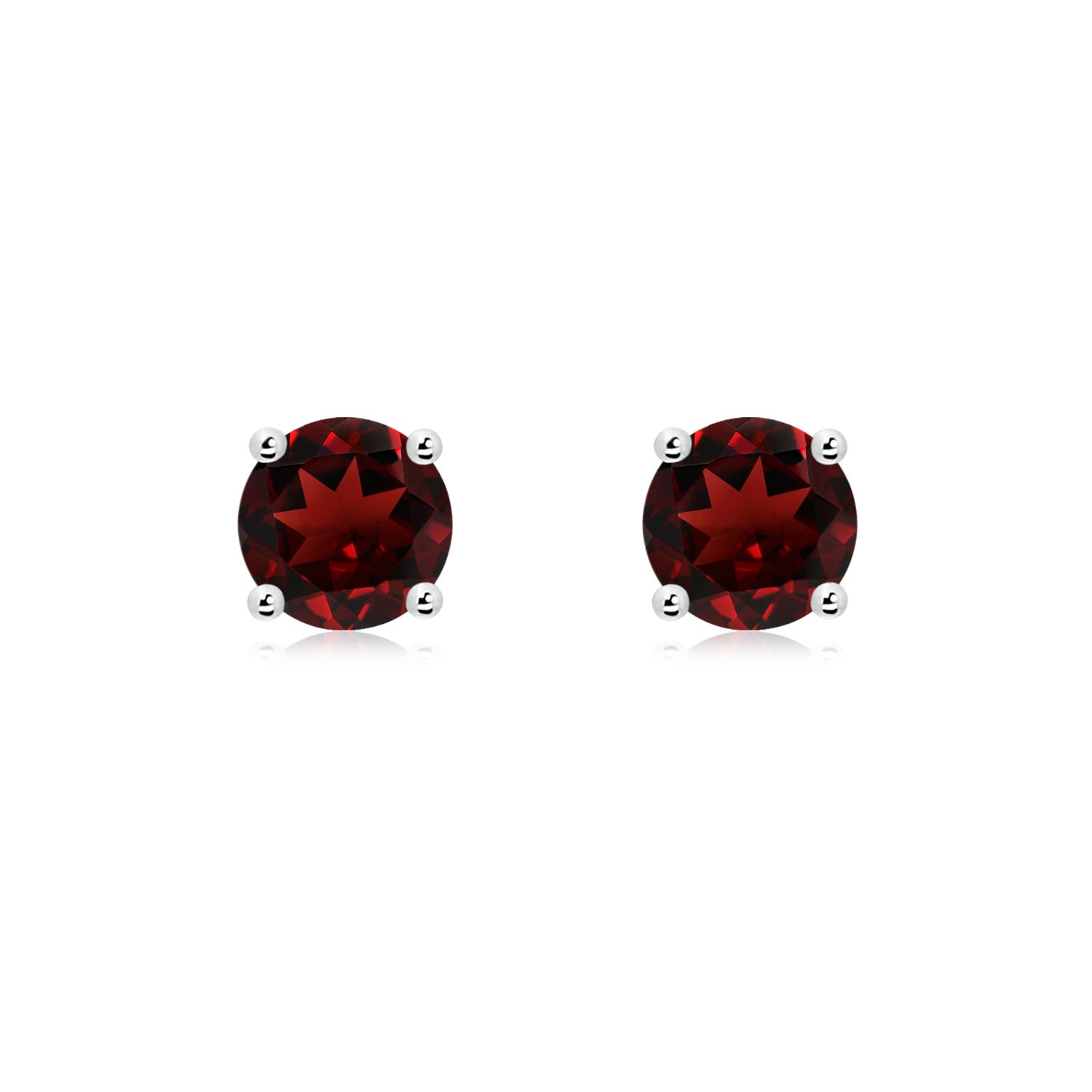 6mm AAA Basket-Set Round Garnet Studs in 18K White Gold