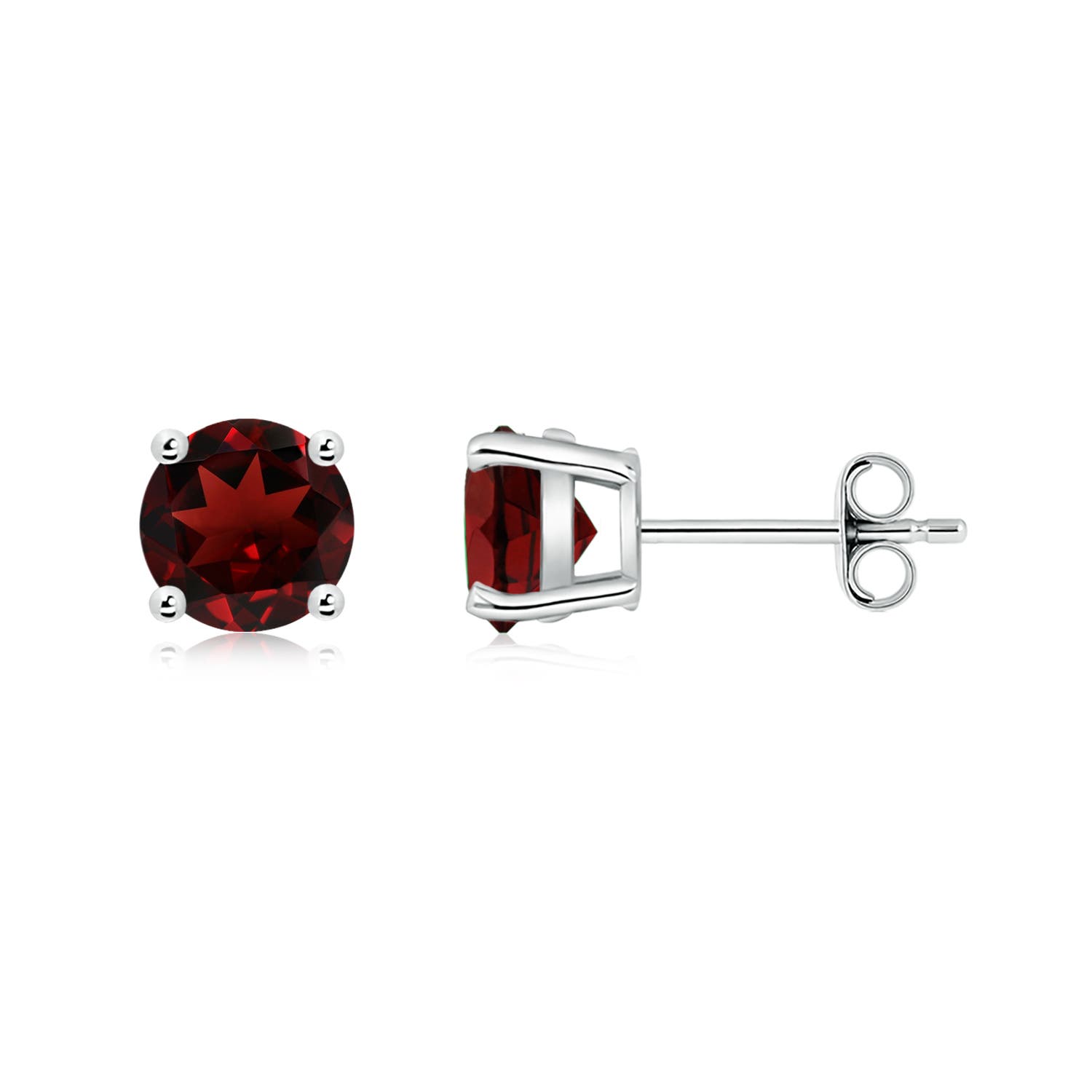 6mm AAA Basket-Set Round Garnet Studs in 18K White Gold