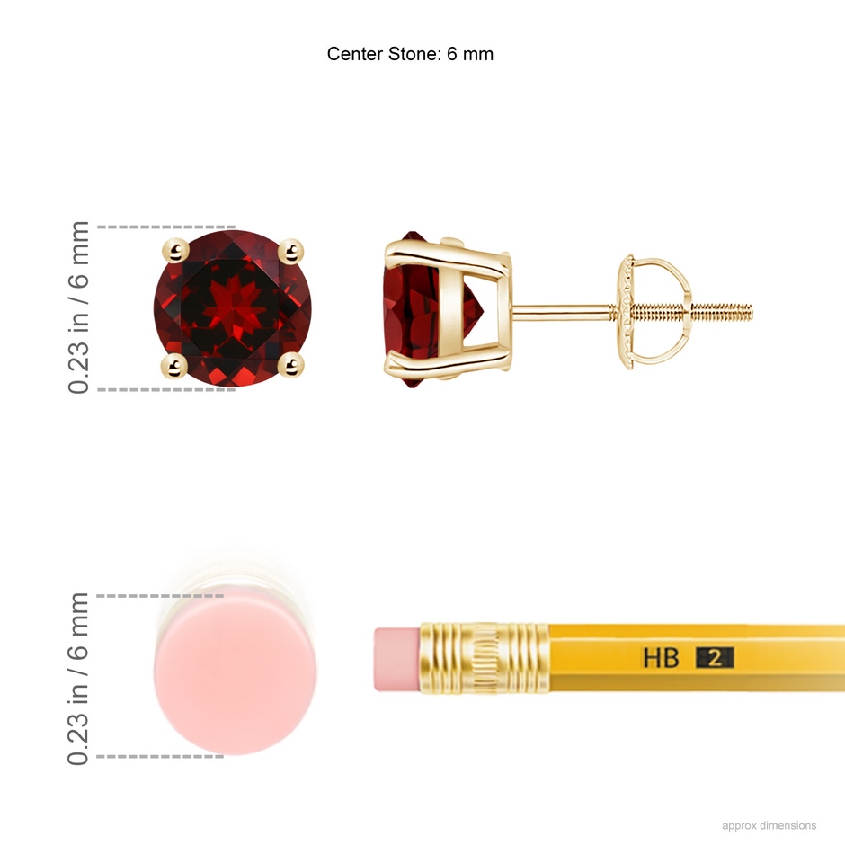 6mm AAAA Basket-Set Round Garnet Studs in Yellow Gold ruler