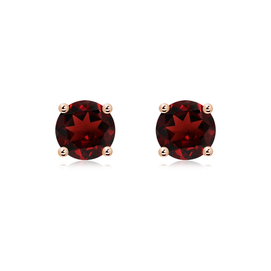 7mm AAA Basket-Set Round Garnet Studs in 18K Rose Gold 