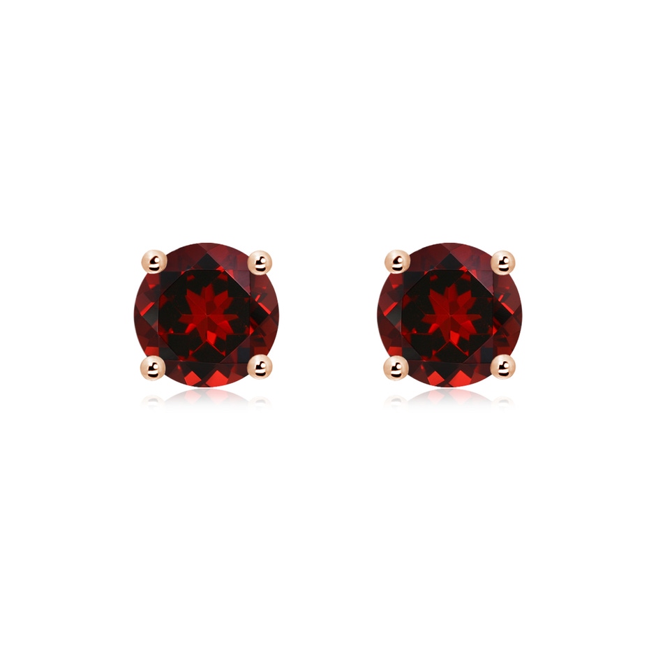 7mm AAAA Basket-Set Round Garnet Studs in Rose Gold 