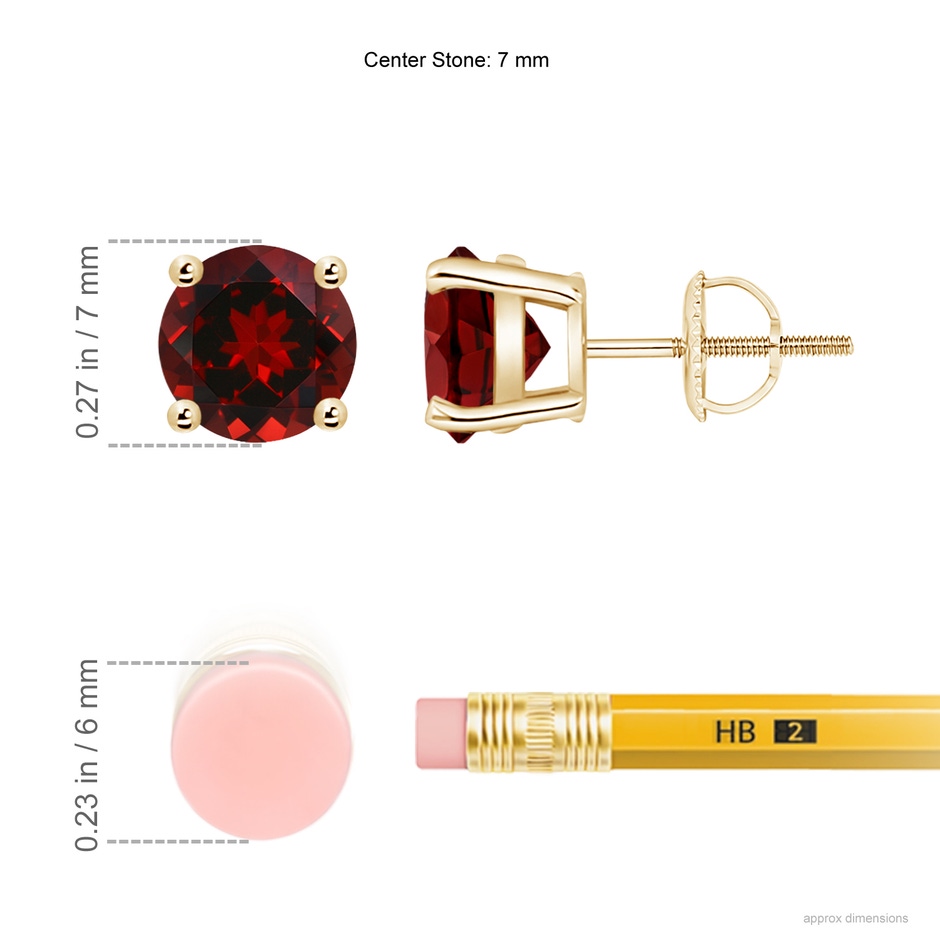 7mm AAAA Basket-Set Round Garnet Studs in Yellow Gold ruler