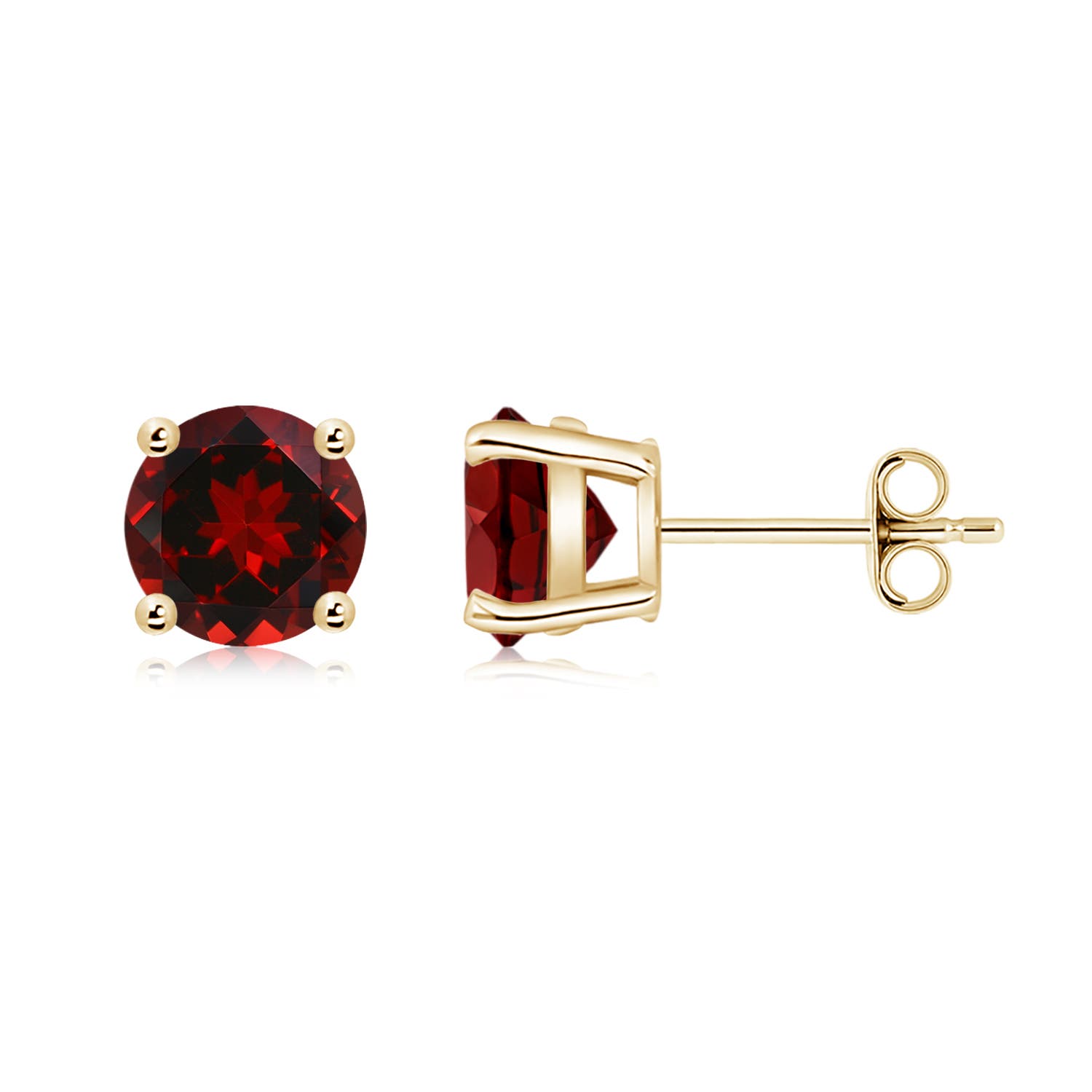 7mm AAAA Basket-Set Round Garnet Studs in Yellow Gold - side 3