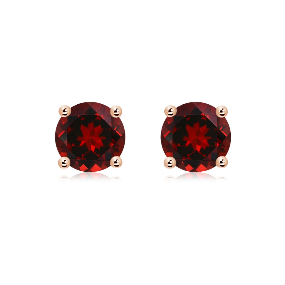 8mm AAAA Basket-Set Round Garnet Studs in 18K Rose Gold 