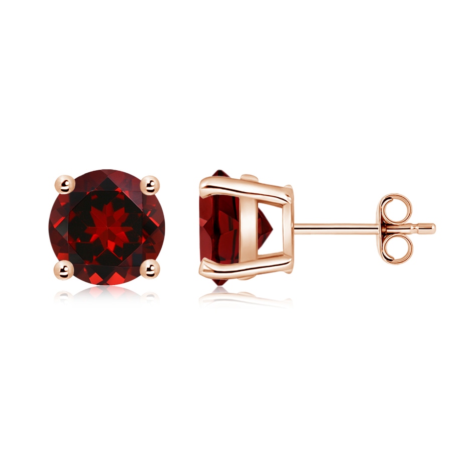 8mm AAAA Basket-Set Round Garnet Studs in 18K Rose Gold side 199
