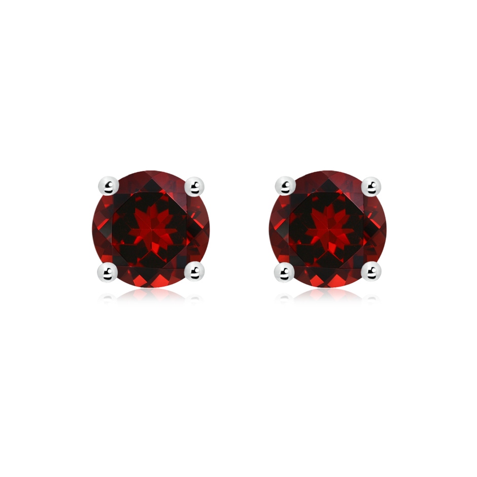 8mm AAAA Basket-Set Round Garnet Studs in 18K White Gold 