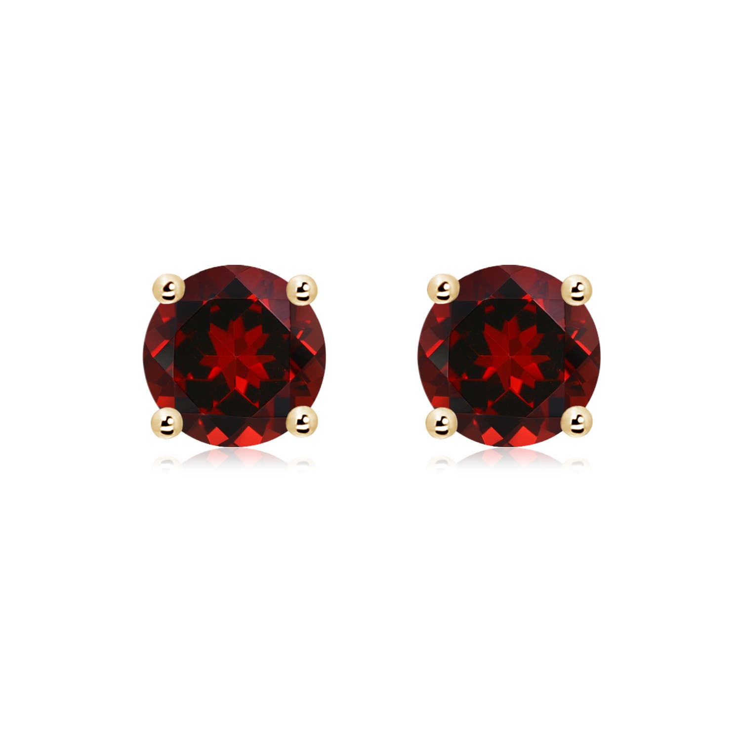 8mm AAAA Basket-Set Round Garnet Studs in 18K Yellow Gold