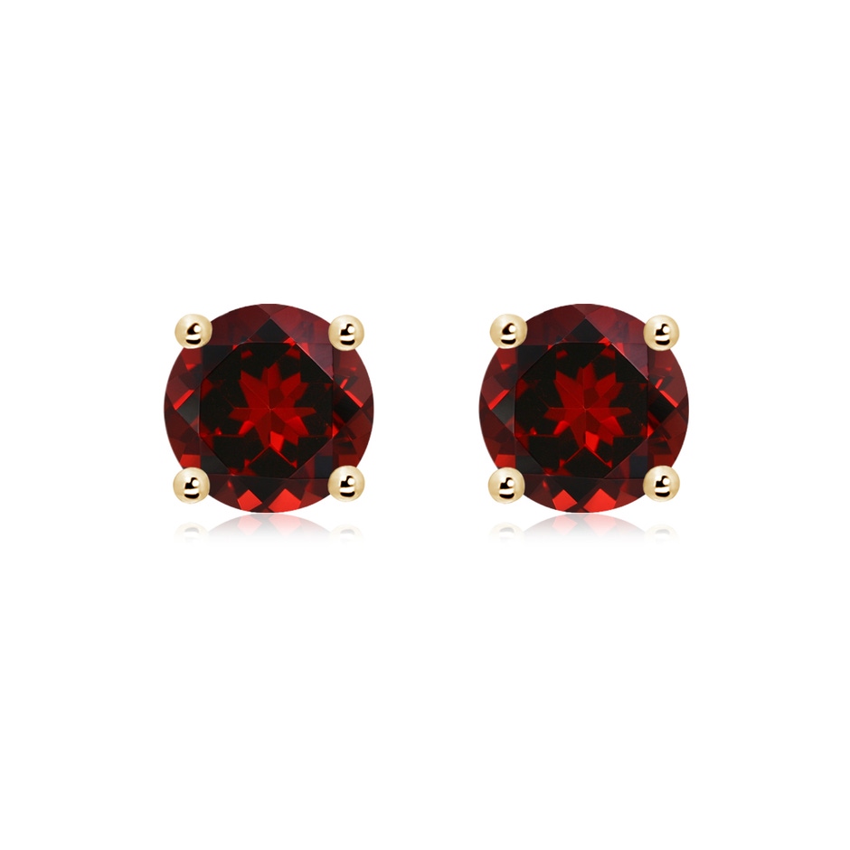 8mm AAAA Basket-Set Round Garnet Studs in 18K Yellow Gold 