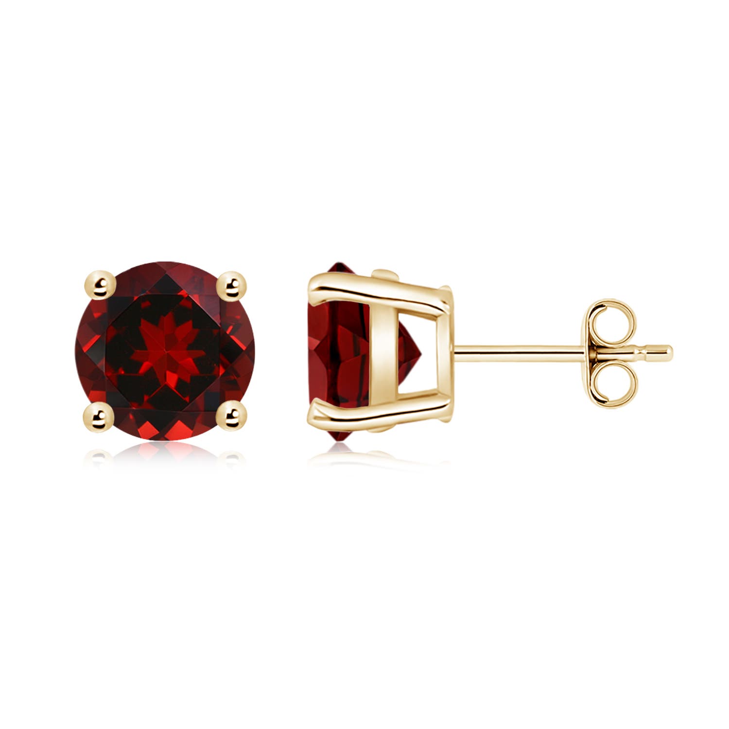 8mm AAAA Basket-Set Round Garnet Studs in 18K Yellow Gold