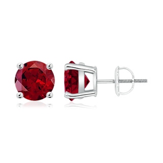 8mm AAAA Basket-Set Round Garnet Studs in 9K White Gold