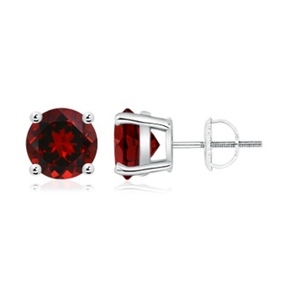 8mm AAAA Basket-Set Round Garnet Studs in White Gold