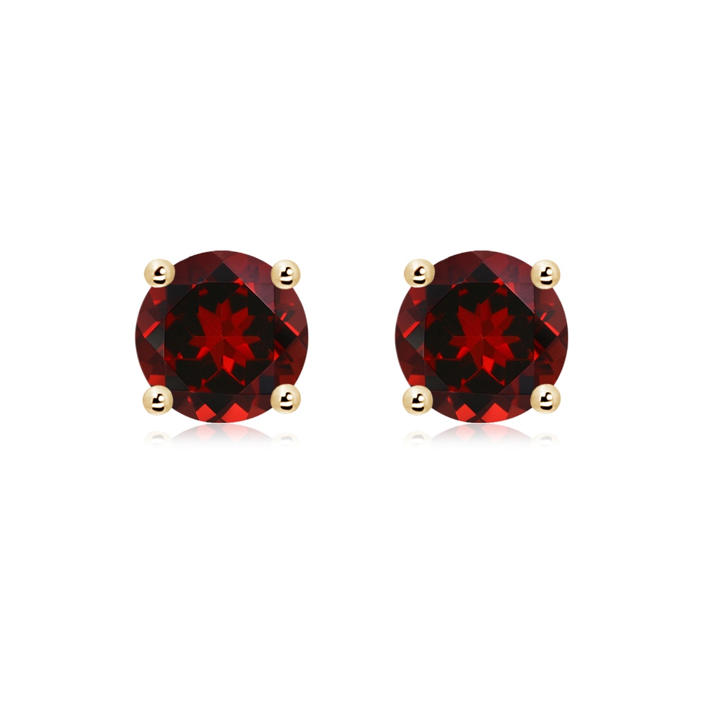 8mm AAAA Basket-Set Round Garnet Studs in Yellow Gold
