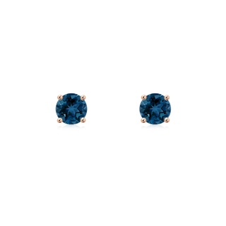 4mm AAA Basket-Set Round London Blue Topaz Studs in Rose Gold