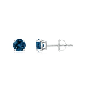 4mm AAA Basket-Set Round London Blue Topaz Studs in White Gold