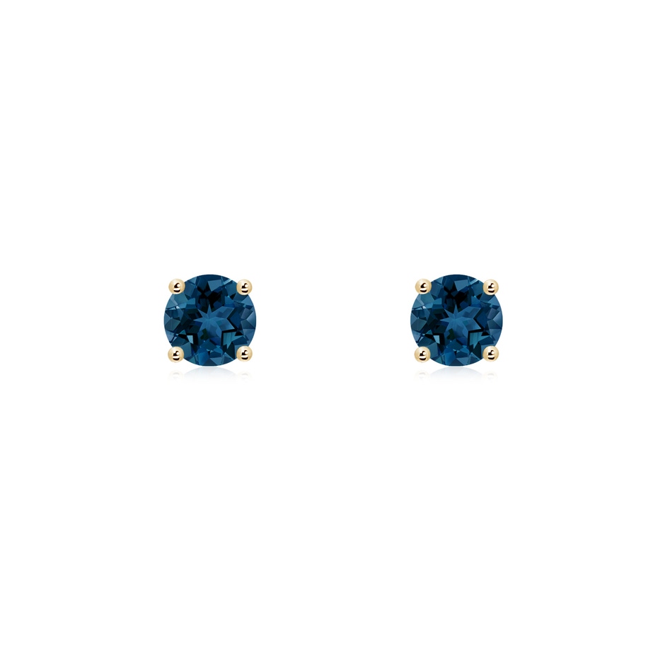 4mm AAA Basket-Set Round London Blue Topaz Studs in Yellow Gold 