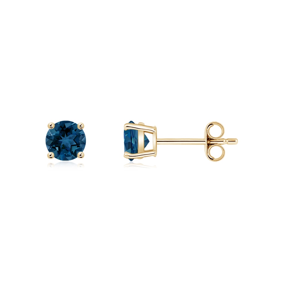 4mm AAA Basket-Set Round London Blue Topaz Studs in Yellow Gold side 199