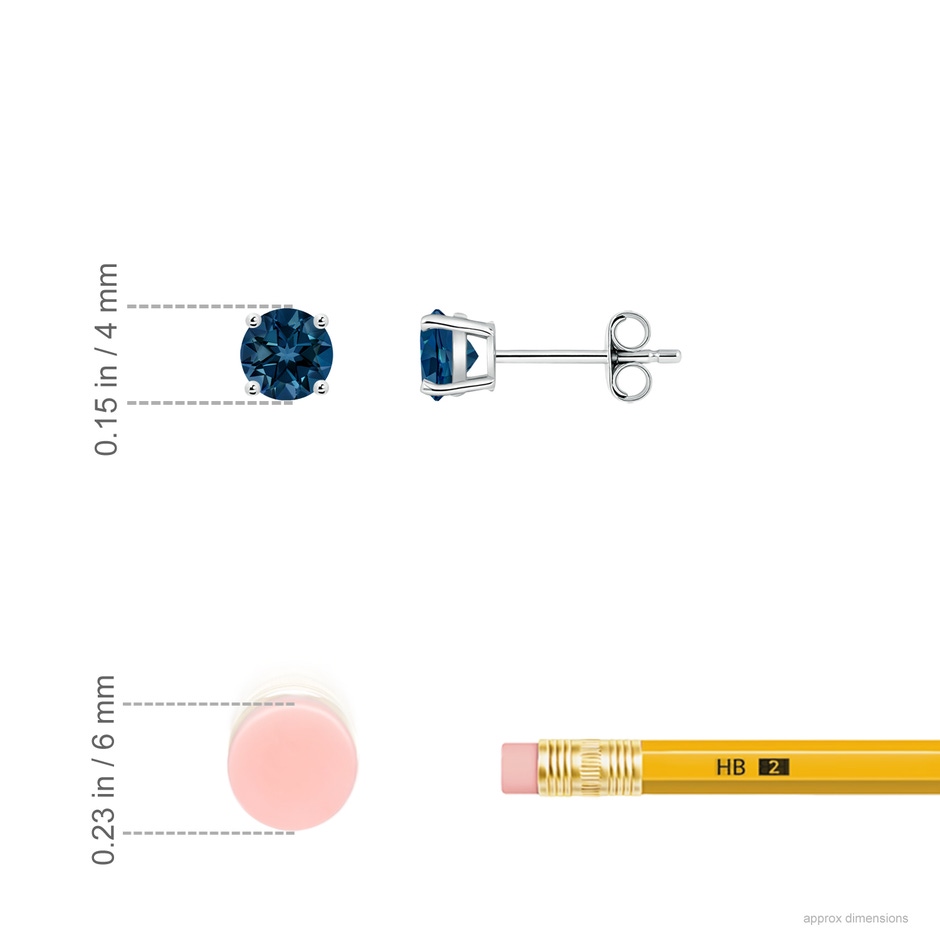 4mm AAAA Basket-Set Round London Blue Topaz Studs in P950 Platinum ruler