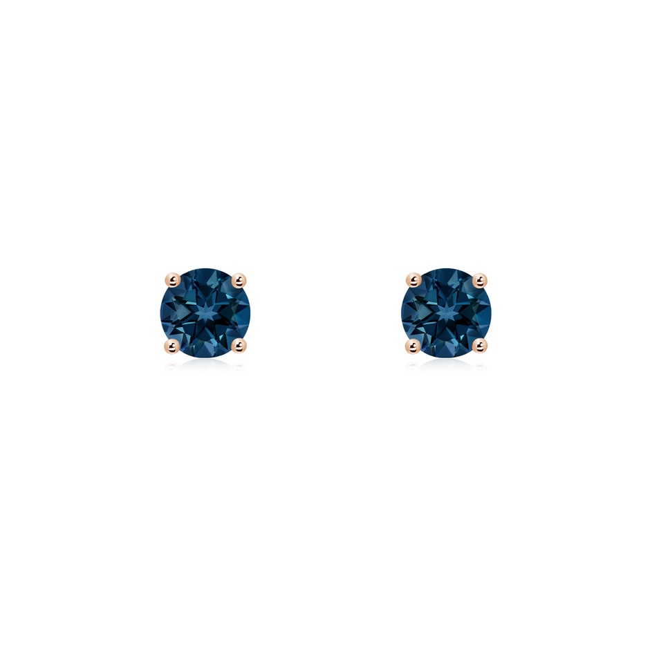 4mm AAAA Basket-Set Round London Blue Topaz Studs in Rose Gold 
