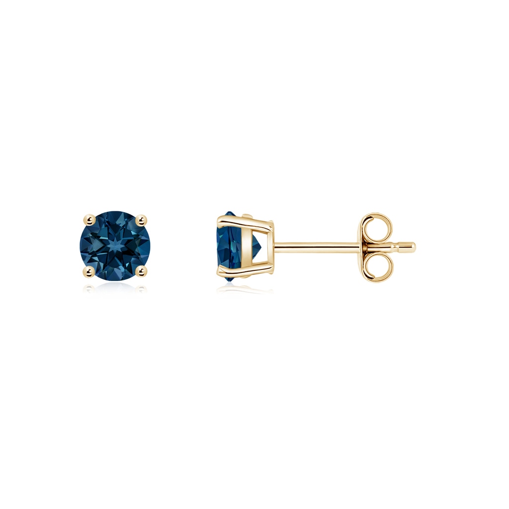 4mm AAAA Basket-Set Round London Blue Topaz Studs in Yellow Gold - side 199