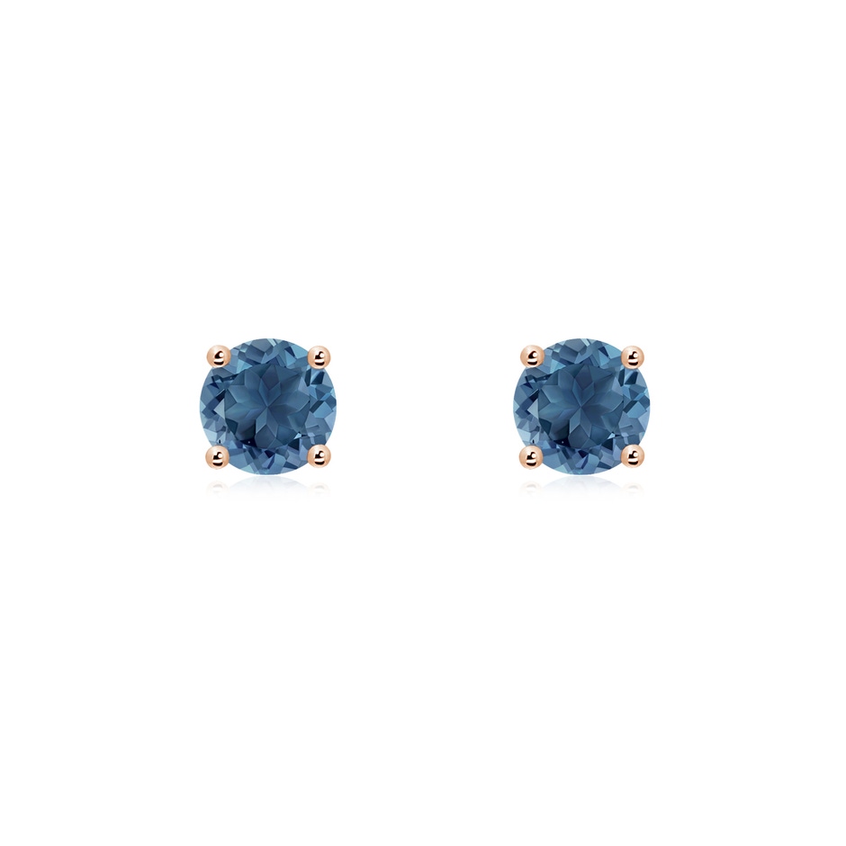 5mm A Basket-Set Round London Blue Topaz Studs in 10K Rose Gold 