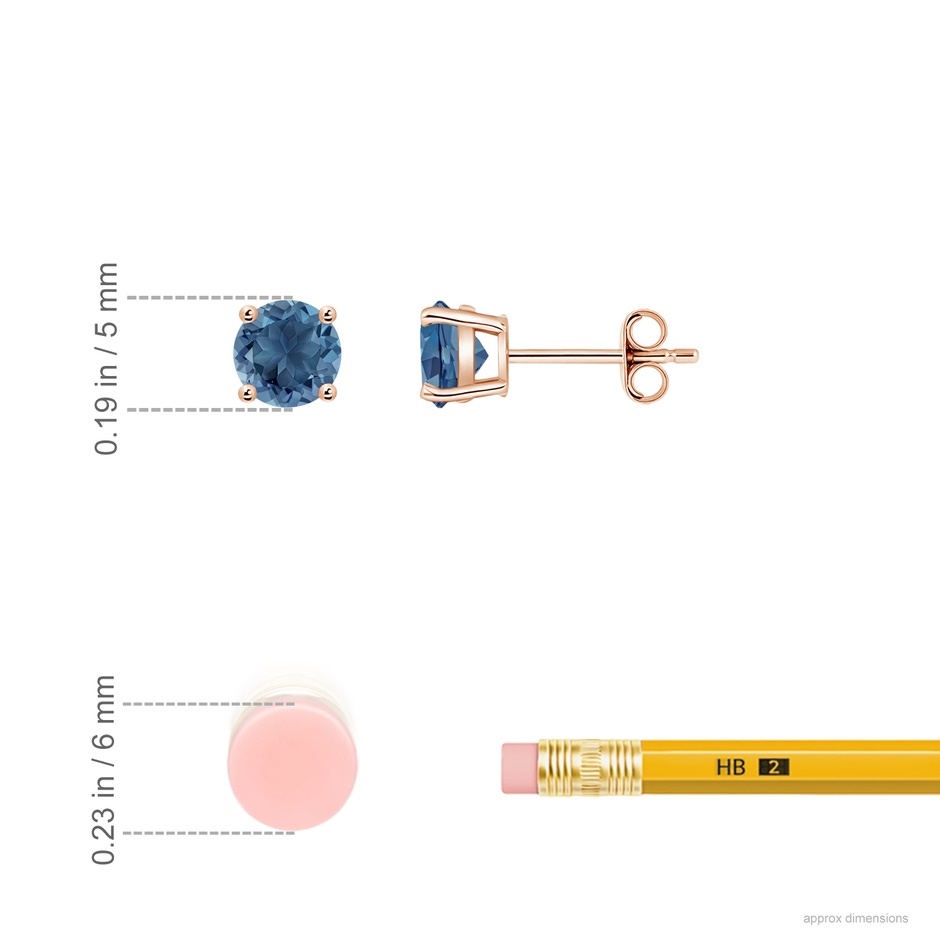5mm A Basket-Set Round London Blue Topaz Studs in 10K Rose Gold ruler