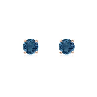 5mm AA Basket-Set Round London Blue Topaz Studs in 10K Rose Gold