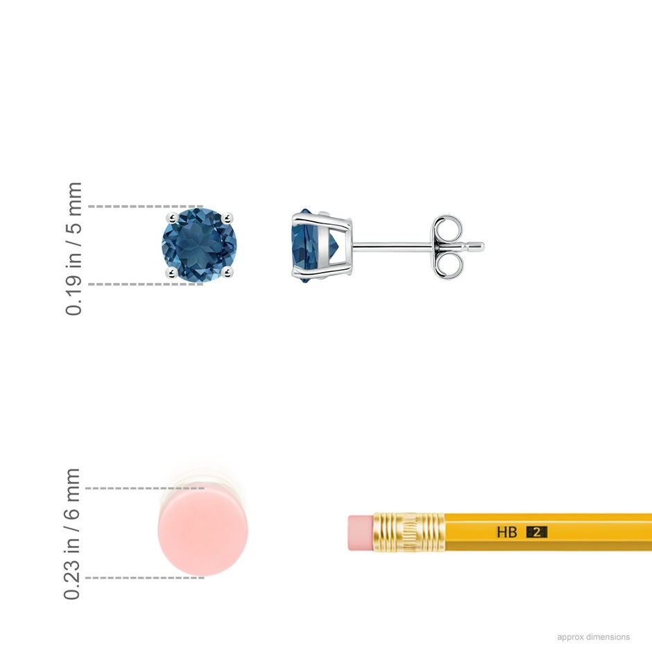 5mm AA Basket-Set Round London Blue Topaz Studs in 10K White Gold ruler