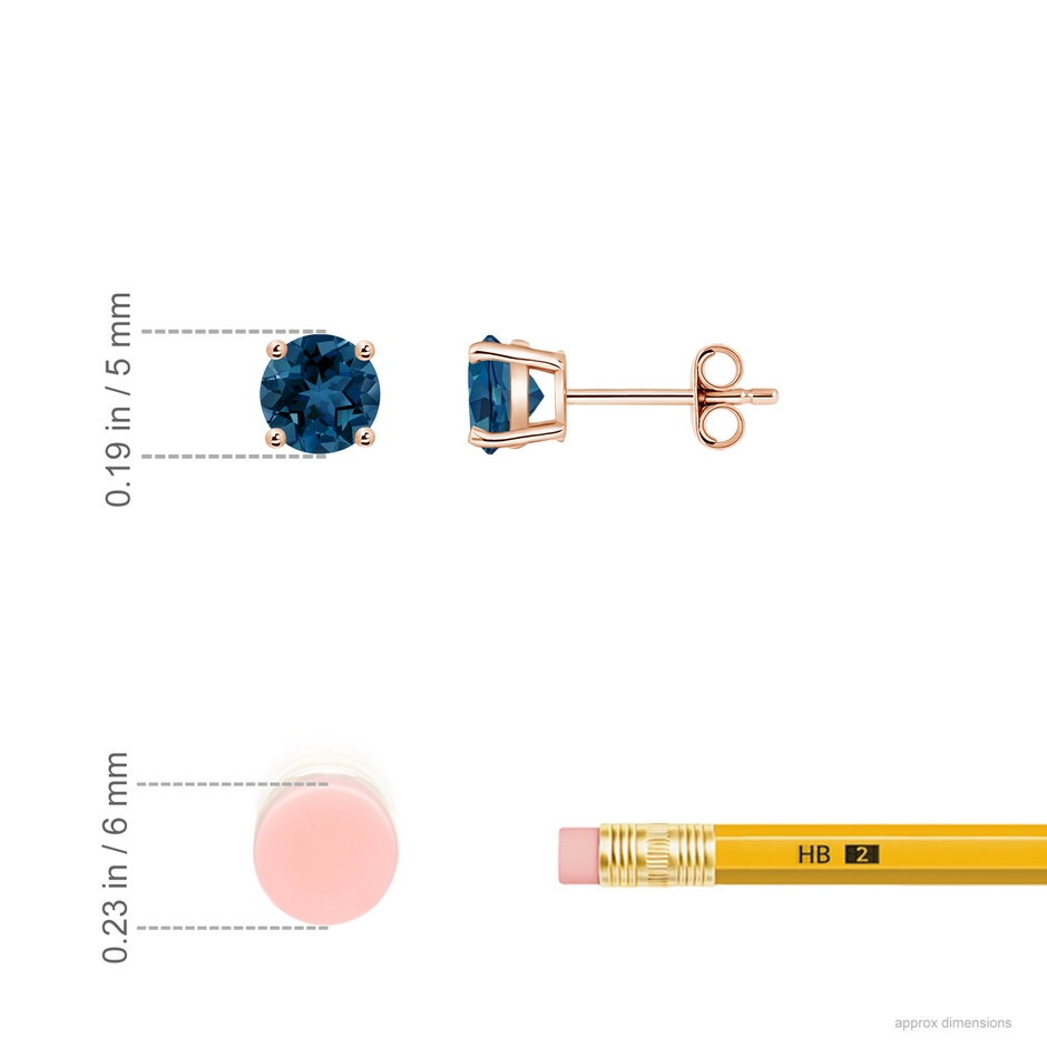 5mm AAA Basket-Set Round London Blue Topaz Studs in Rose Gold ruler