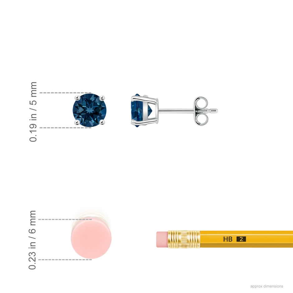 5mm AAAA Basket-Set Round London Blue Topaz Studs in P950 Platinum ruler