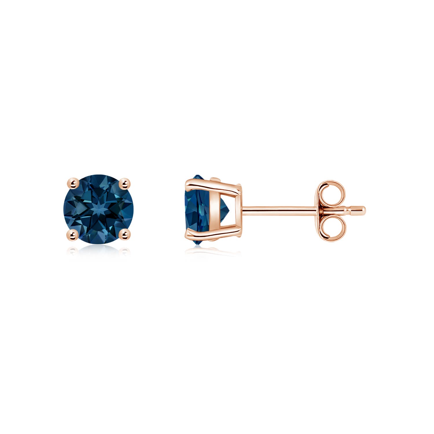 5mm AAAA Basket-Set Round London Blue Topaz Studs in Rose Gold - side 2