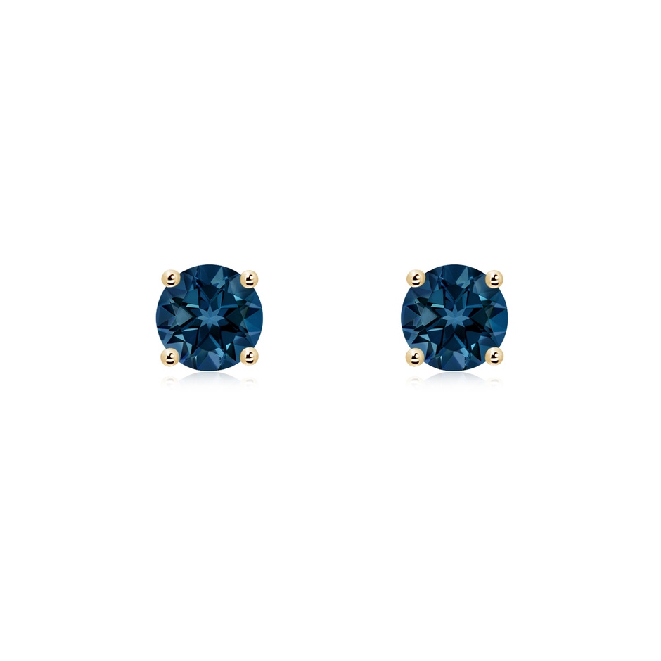 5mm AAAA Basket-Set Round London Blue Topaz Studs in Yellow Gold 