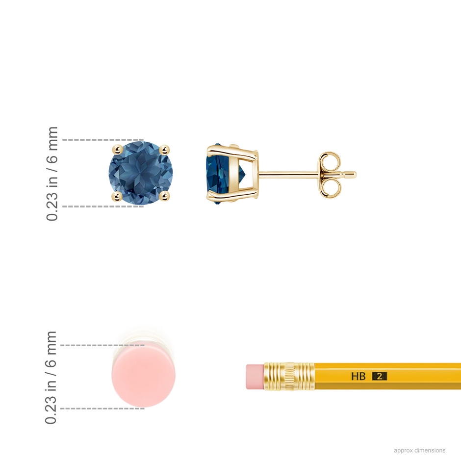 6mm A Basket-Set Round London Blue Topaz Studs in Yellow Gold ruler