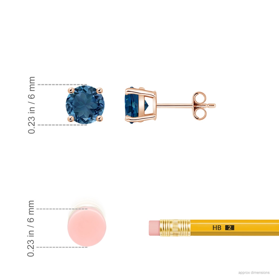6mm AA Basket-Set Round London Blue Topaz Studs in Rose Gold ruler