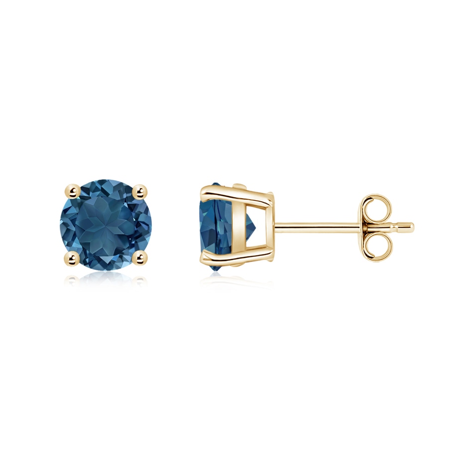 6mm AA Basket-Set Round London Blue Topaz Studs in Yellow Gold side 199