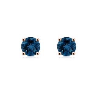 6mm AAA Basket-Set Round London Blue Topaz Studs in Rose Gold