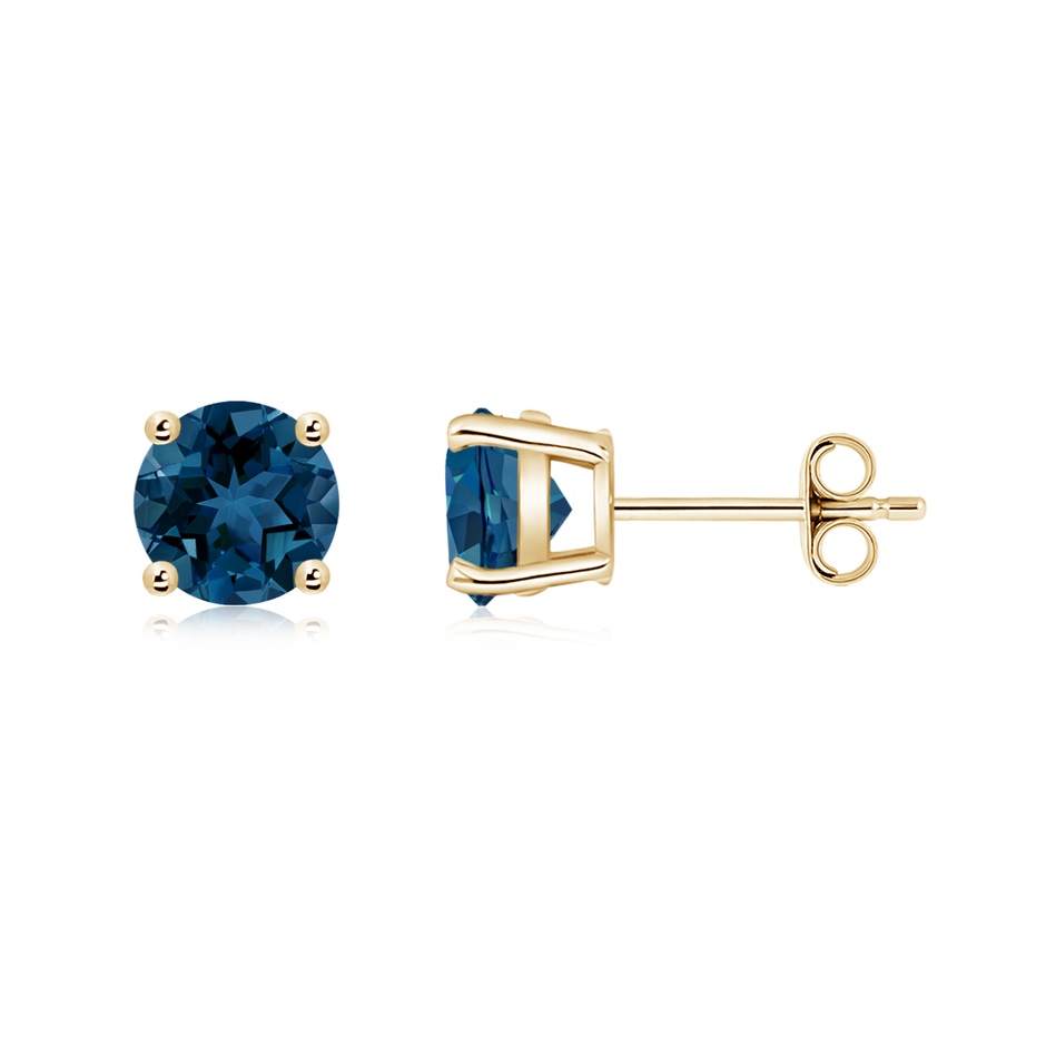 6mm AAA Basket-Set Round London Blue Topaz Studs in Yellow Gold side 199