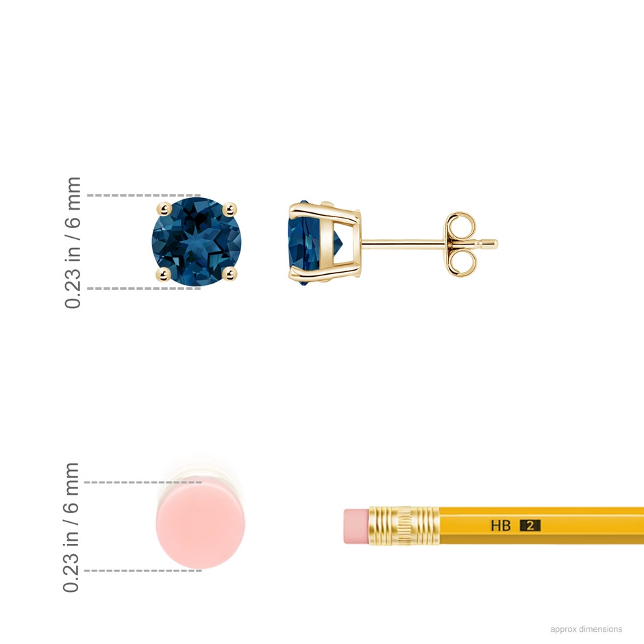 6mm AAA Basket-Set Round London Blue Topaz Studs in Yellow Gold ruler