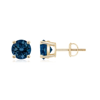 6mm AAAA Basket-Set Round London Blue Topaz Studs in Yellow Gold